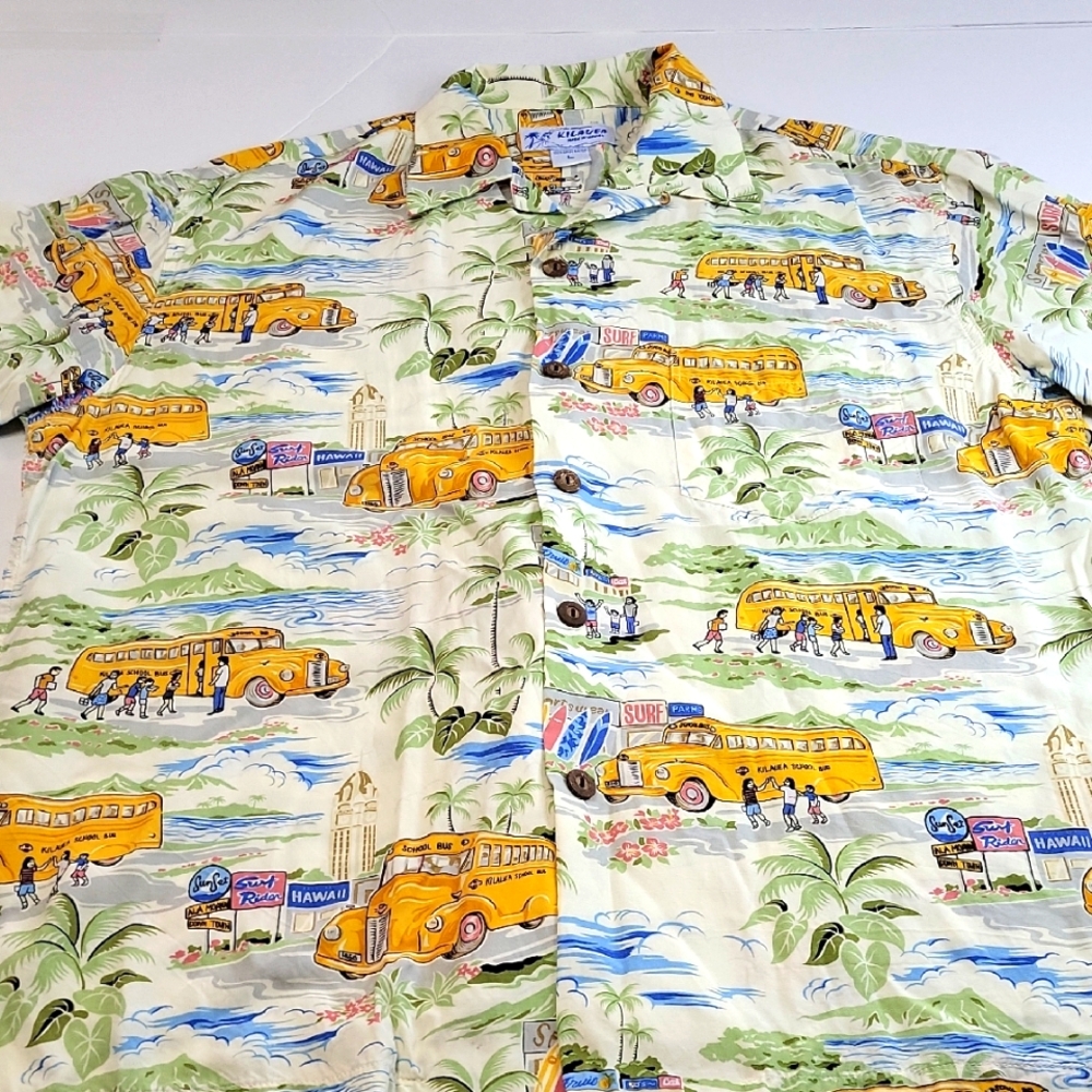 Vintage Original Kilauea Rayon Hawaiian Shirt USA Mens L School Bus Surf Shop